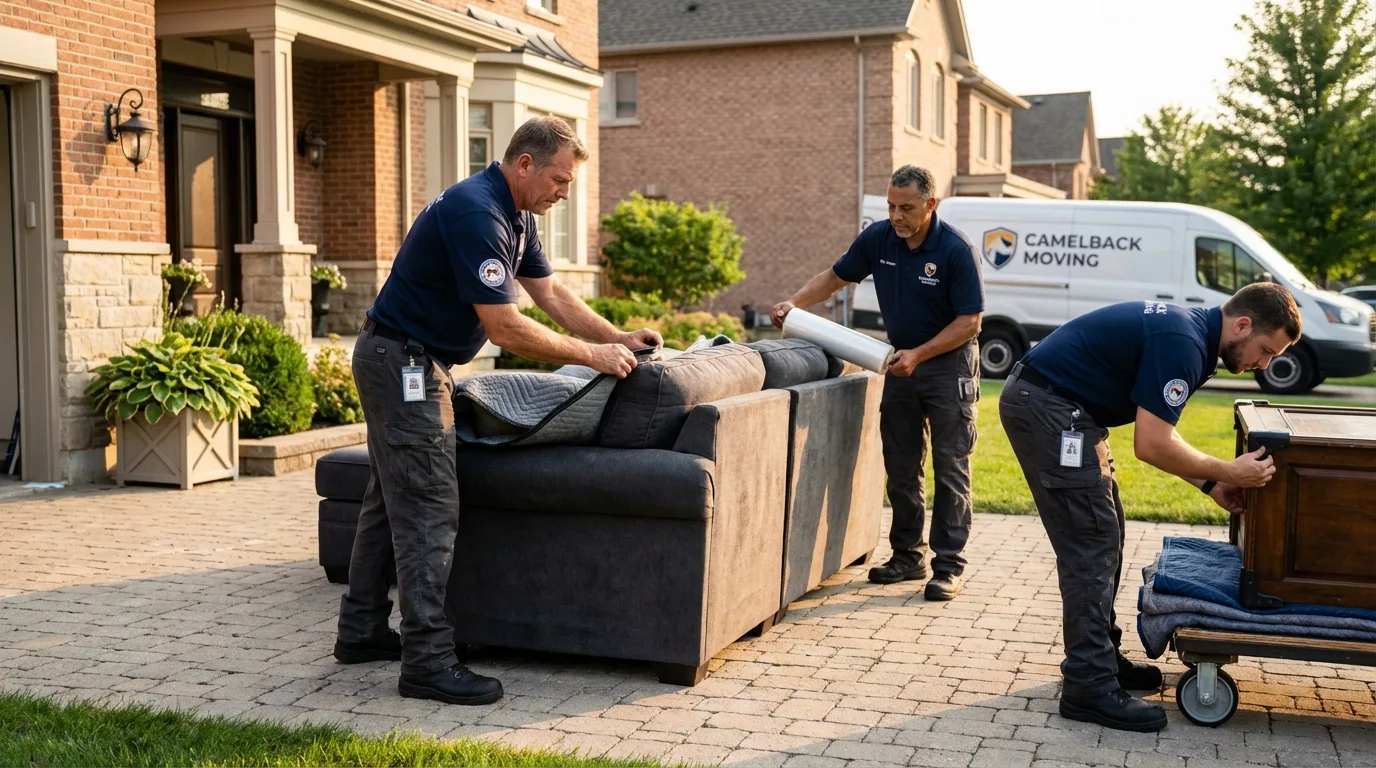 Large estate moving crew wrapping furniture in Dennis, MA